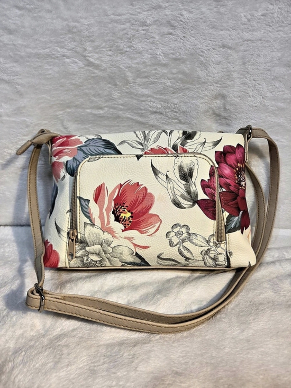 Koltov Floral Crossbody Bag in Beige & Red